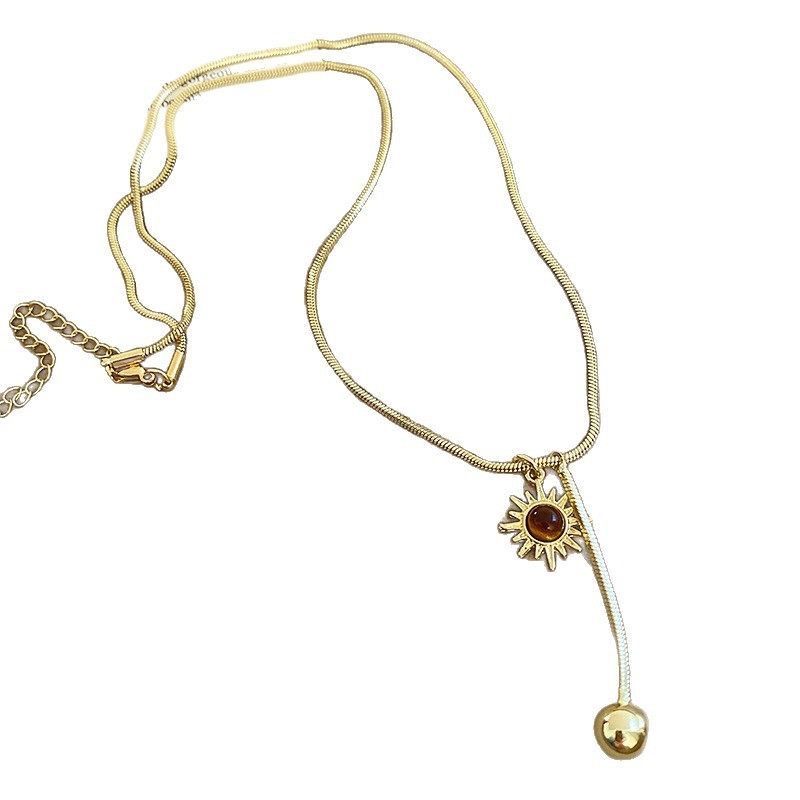 Set de bijuterii cu zirconiu, lanț clavicular și pandantiv din cupru, model inimă/picătură/clopot, stil ușor de lux