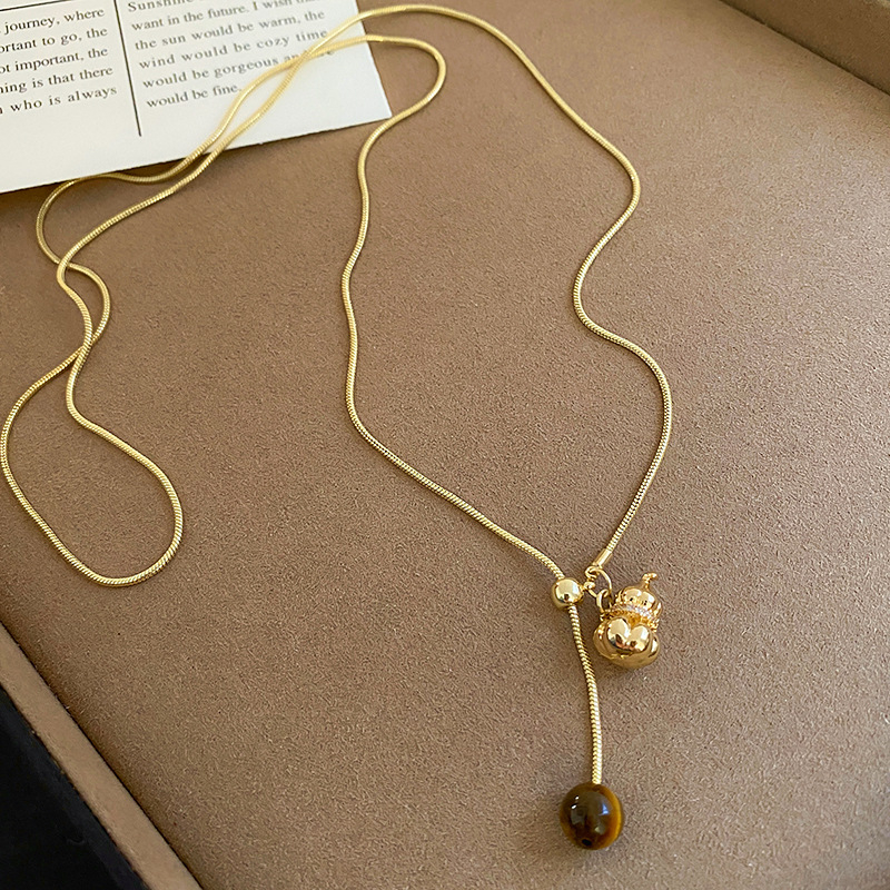 Set de bijuterii cu zirconiu, lanț clavicular și pandantiv din cupru, model inimă/picătură/clopot, stil ușor de lux