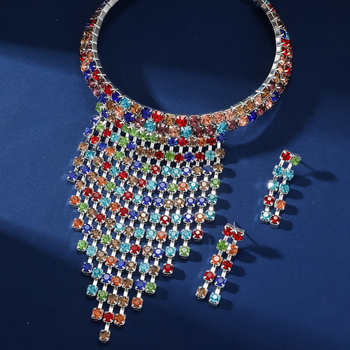 Set nakita s rhinestones i cirkonima, izgled punog dijamanta, cinkova legura, lagani luksuz – naušnice, ogrlica i narukvica