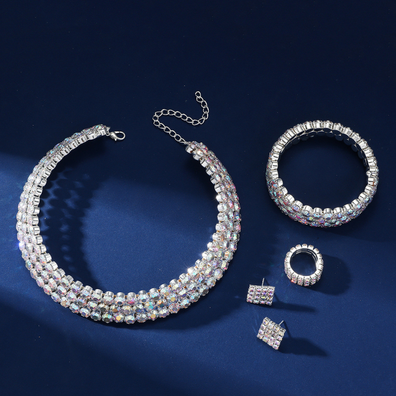 Set nakita s rhinestones i cirkonima, izgled punog dijamanta, cinkova legura, lagani luksuz – naušnice, ogrlica i narukvica