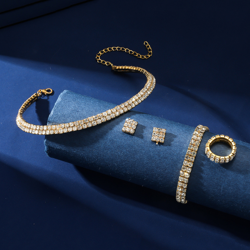 Set nakita s rhinestones i cirkonima, izgled punog dijamanta, cinkova legura, lagani luksuz – naušnice, ogrlica i narukvica