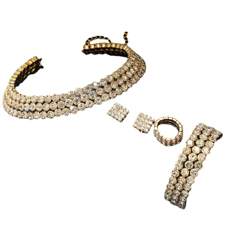 Set nakita s rhinestones i cirkonima, izgled punog dijamanta, cinkova legura, lagani luksuz – naušnice, ogrlica i narukvica