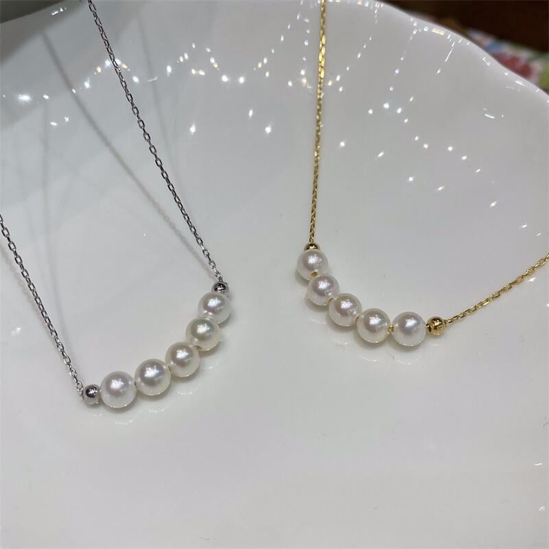 Κολιέ Zhizhen με μαργαριτάρια γλυκού νερού, ασημένιο S925, σχεδόν στρογγυλά μαργαριτάρια, υφαντή τεχνική, αλυσίδα κολάρου για κλείδα