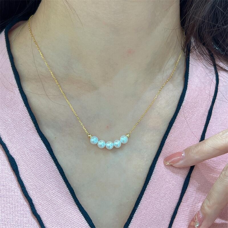 Κολιέ Zhizhen με μαργαριτάρια γλυκού νερού, ασημένιο S925, σχεδόν στρογγυλά μαργαριτάρια, υφαντή τεχνική, αλυσίδα κολάρου για κλείδα