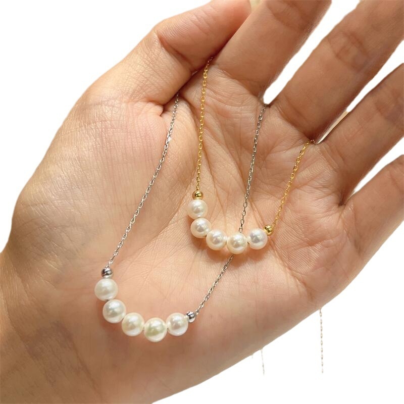Κολιέ Zhizhen με μαργαριτάρια γλυκού νερού, ασημένιο S925, σχεδόν στρογγυλά μαργαριτάρια, υφαντή τεχνική, αλυσίδα κολάρου για κλείδα