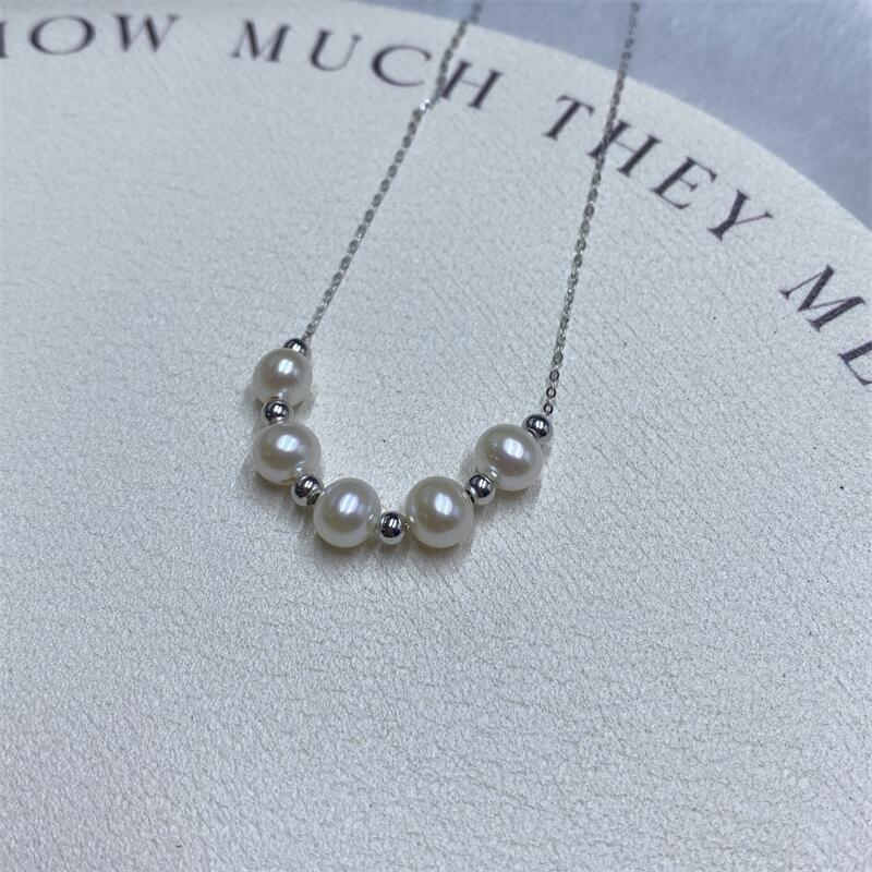Κολιέ Zhizhen με μαργαριτάρια γλυκού νερού, ασημένιο S925, σχεδόν στρογγυλά μαργαριτάρια, υφαντή τεχνική, αλυσίδα κολάρου για κλείδα