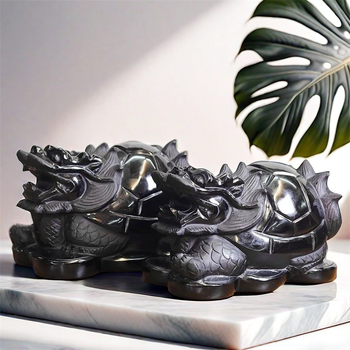 Драконова костенурка от обсидиан, естествен камък, модерен минималистичен декор.