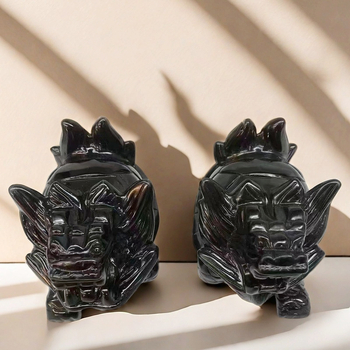 Драконова костенурка от обсидиан, естествен камък, модерен минималистичен декор.