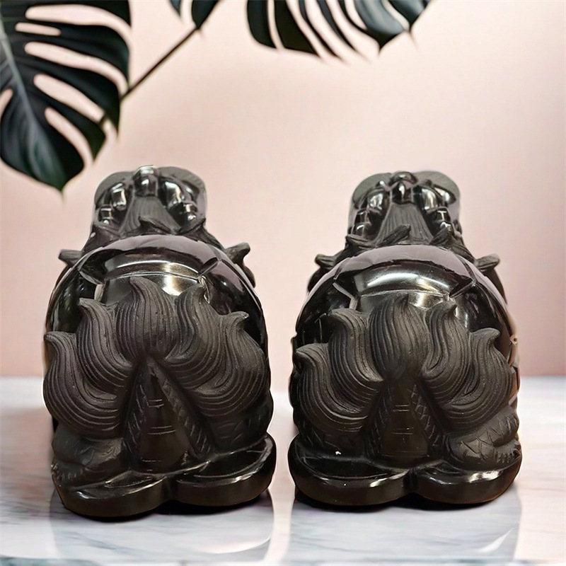 Драконова костенурка от обсидиан, естествен камък, модерен минималистичен декор.