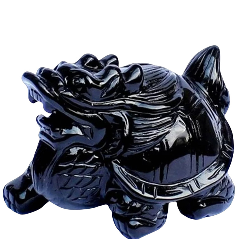 Драконова костенурка от обсидиан, естествен камък, модерен минималистичен декор.