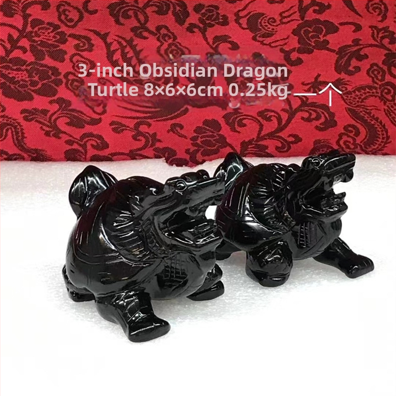 Драконова костенурка от обсидиан, естествен камък, модерен минималистичен декор.