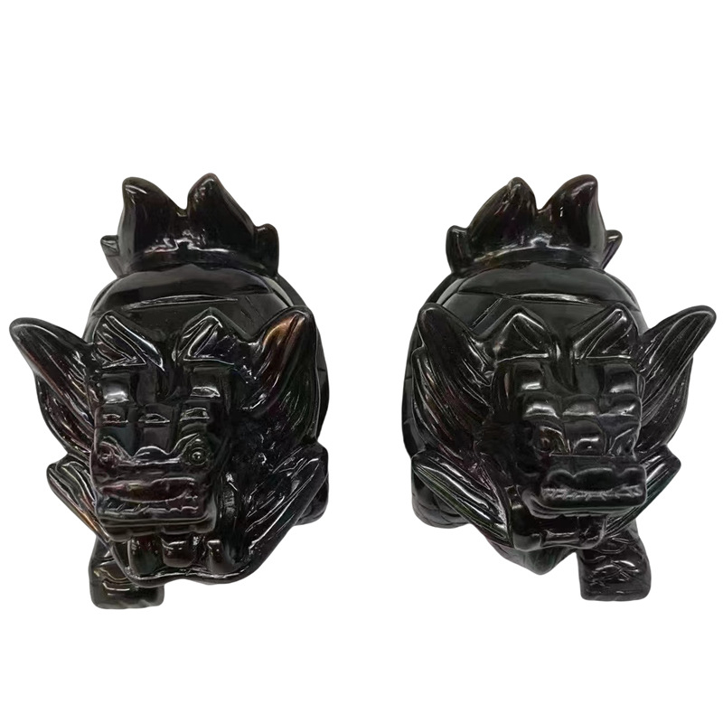 Драконова костенурка от обсидиан, естествен камък, модерен минималистичен декор.