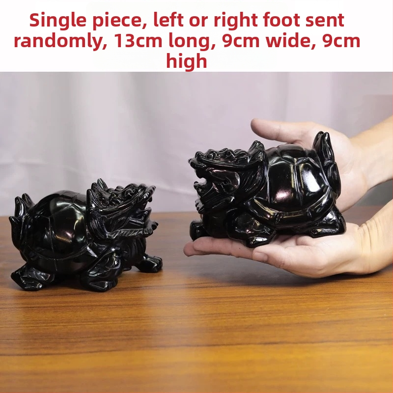 Драконова костенурка от обсидиан, естествен камък, модерен минималистичен декор.