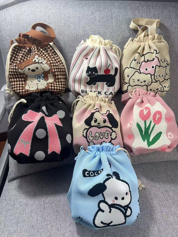 Τσαντάκι για μεσημεριανό γεύμα με κλείσιμο κορδονιού, οβάλ σχήμα, πολυεστέρας, εσωτερικές τσέπες για κινητό και ταυτότητα, χωρίς επένδυση, εξωτερική ανοιχτή τσέπη, καθημερινή χρήση