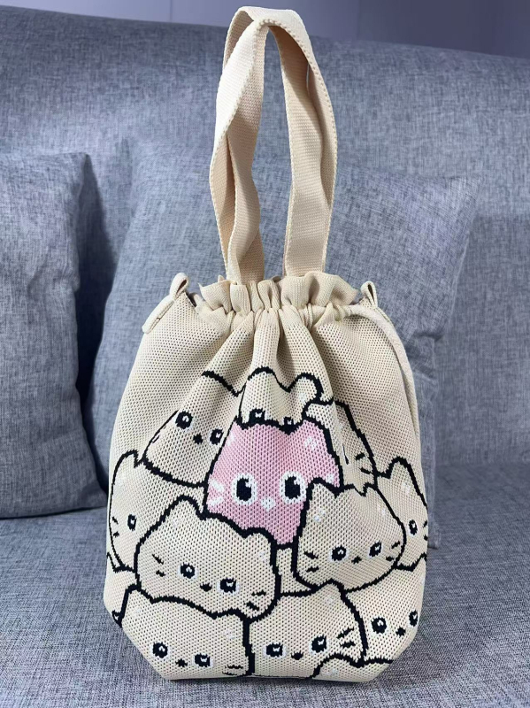 Τσαντάκι για μεσημεριανό γεύμα με κλείσιμο κορδονιού, οβάλ σχήμα, πολυεστέρας, εσωτερικές τσέπες για κινητό και ταυτότητα, χωρίς επένδυση, εξωτερική ανοιχτή τσέπη, καθημερινή χρήση