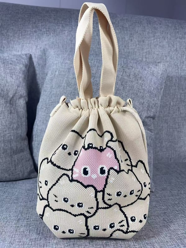 Τσαντάκι για μεσημεριανό γεύμα με κλείσιμο κορδονιού, οβάλ σχήμα, πολυεστέρας, εσωτερικές τσέπες για κινητό και ταυτότητα, χωρίς επένδυση, εξωτερική ανοιχτή τσέπη, καθημερινή χρήση