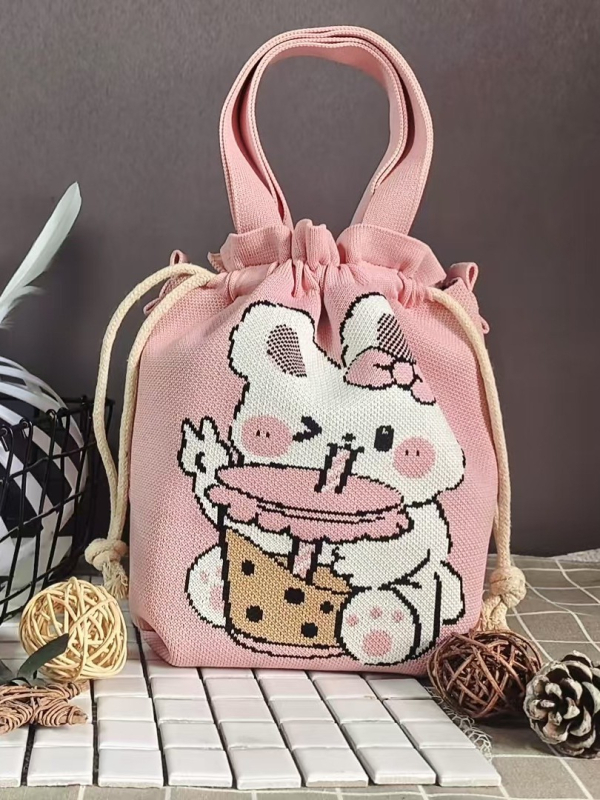 Τσαντάκι για μεσημεριανό γεύμα με κλείσιμο κορδονιού, οβάλ σχήμα, πολυεστέρας, εσωτερικές τσέπες για κινητό και ταυτότητα, χωρίς επένδυση, εξωτερική ανοιχτή τσέπη, καθημερινή χρήση