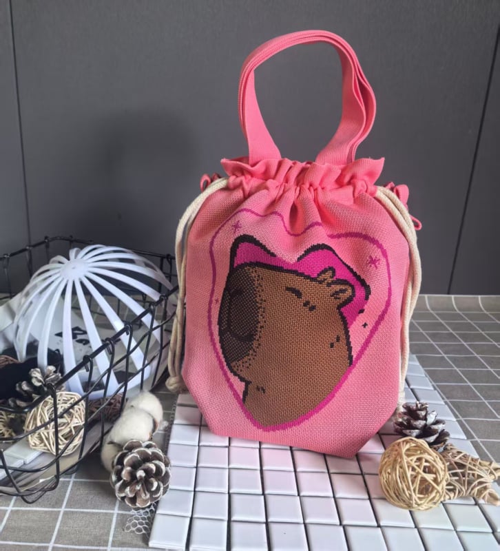 Τσαντάκι για μεσημεριανό γεύμα με κλείσιμο κορδονιού, οβάλ σχήμα, πολυεστέρας, εσωτερικές τσέπες για κινητό και ταυτότητα, χωρίς επένδυση, εξωτερική ανοιχτή τσέπη, καθημερινή χρήση