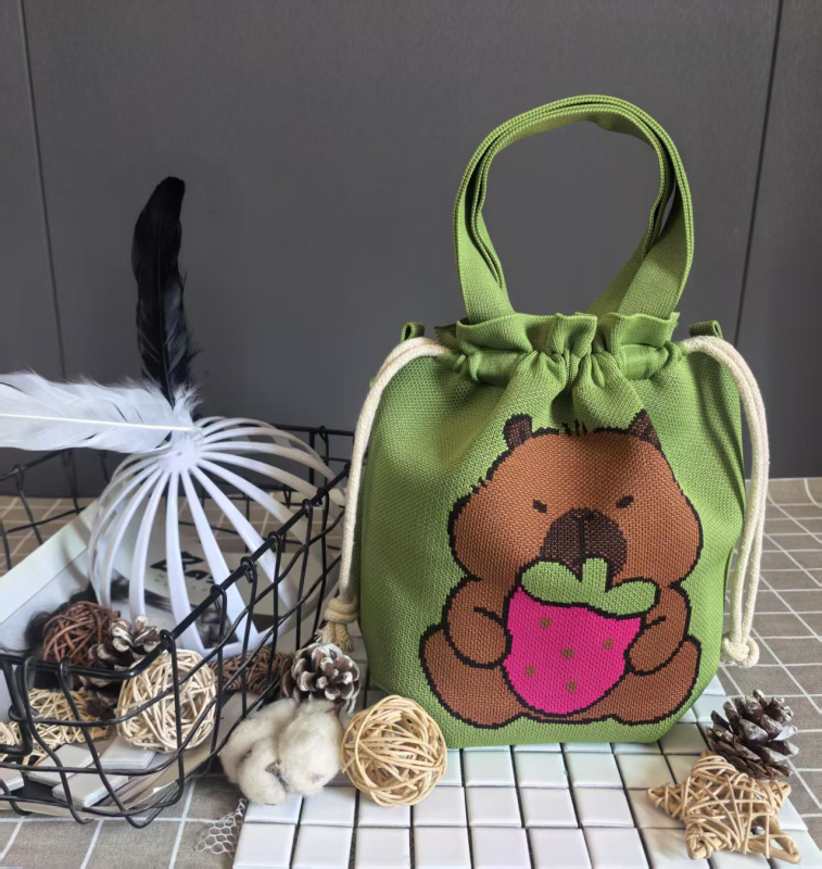 Τσαντάκι για μεσημεριανό γεύμα με κλείσιμο κορδονιού, οβάλ σχήμα, πολυεστέρας, εσωτερικές τσέπες για κινητό και ταυτότητα, χωρίς επένδυση, εξωτερική ανοιχτή τσέπη, καθημερινή χρήση