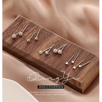 Обеци от сребро 925, геометричен дизайн, полирани, ушна игла от чисто сребро