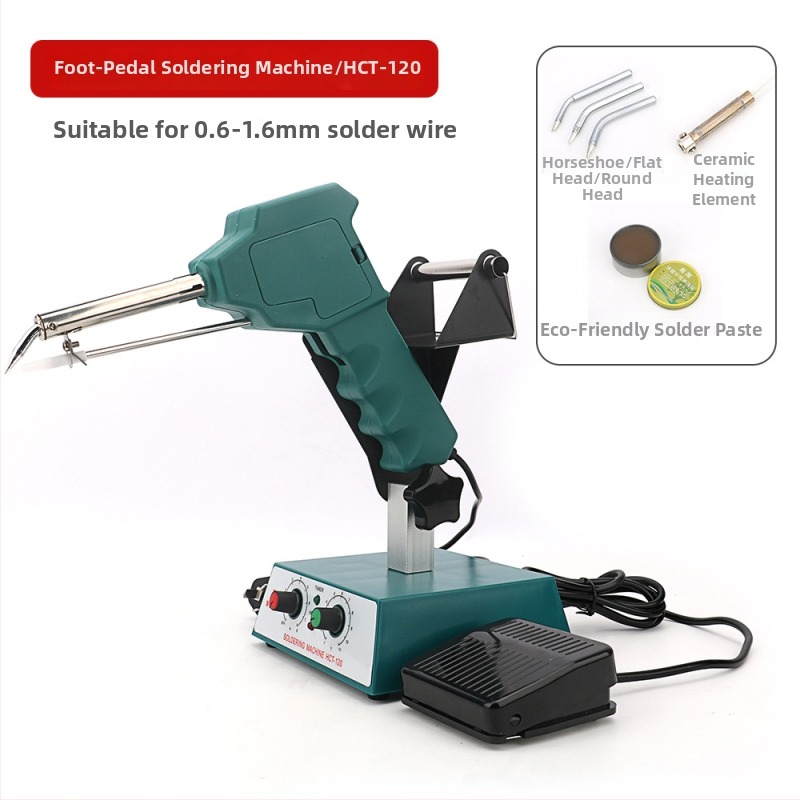 Kāju pedāļa lodēšanas stacija ar pastāvīgu/regulējamu temperatūru un automātisku tinuma padevi, nerūsējošs tērauds, 24V, 80–120W