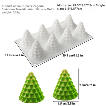 Silikoninė tortų forma, 6 dalių komplektas Kalėdų eglutės mousse tortams, netolygi forma