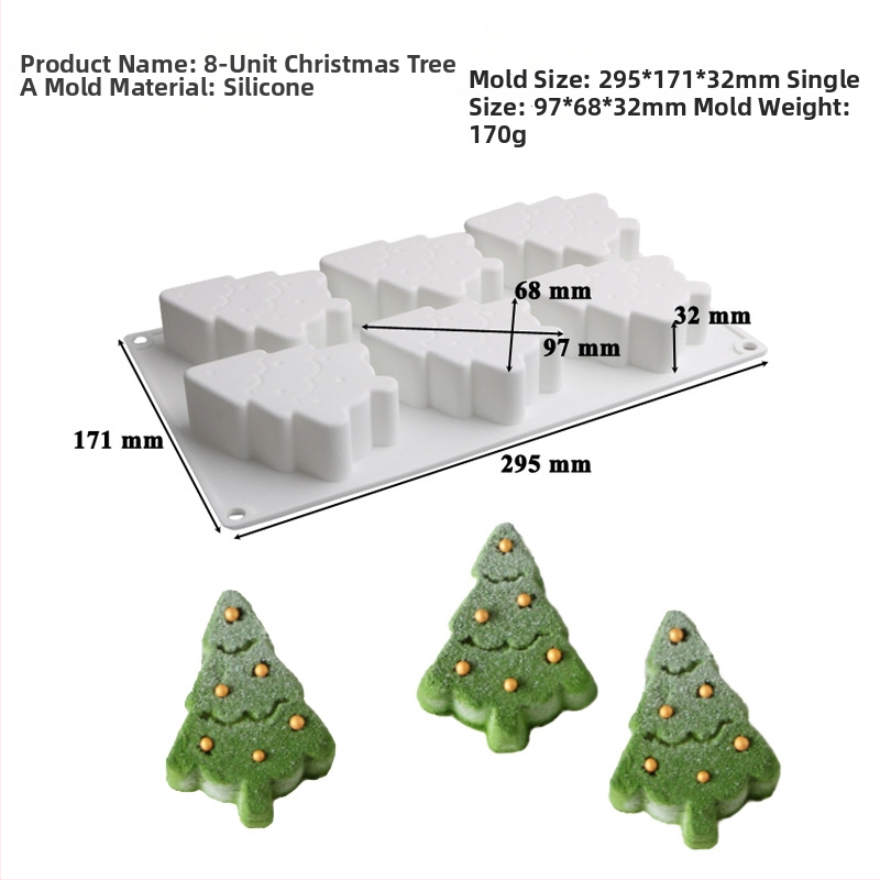 Silikoninė tortų forma, 6 dalių komplektas Kalėdų eglutės mousse tortams, netolygi forma