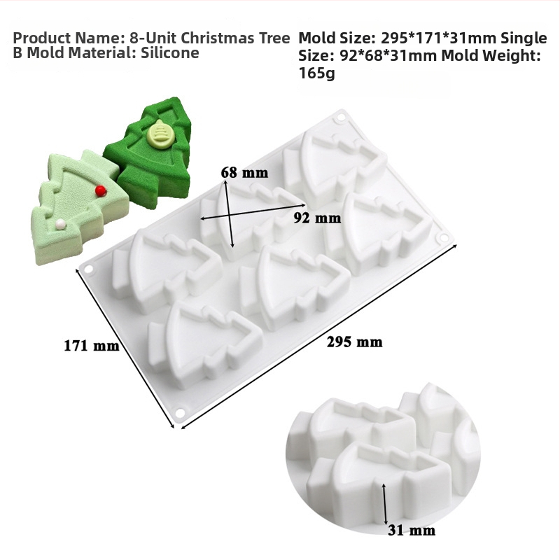 Silikoninė tortų forma, 6 dalių komplektas Kalėdų eglutės mousse tortams, netolygi forma