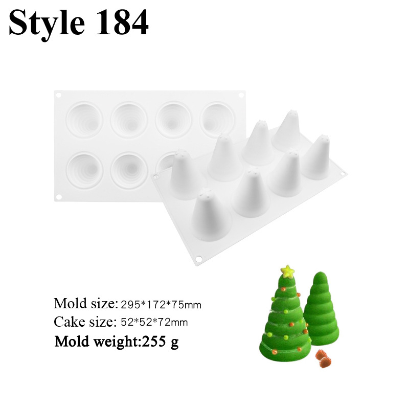 Silikoninė tortų forma, 6 dalių komplektas Kalėdų eglutės mousse tortams, netolygi forma