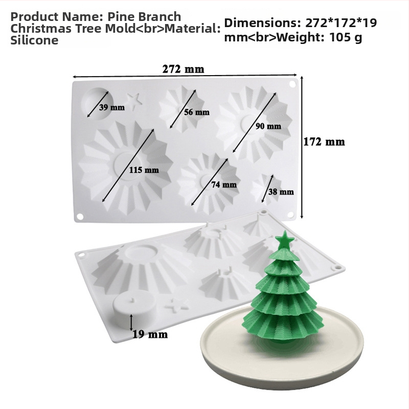 Silikoninė tortų forma, 6 dalių komplektas Kalėdų eglutės mousse tortams, netolygi forma