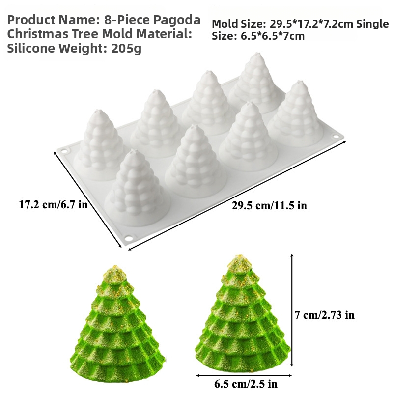 Silikoninė tortų forma, 6 dalių komplektas Kalėdų eglutės mousse tortams, netolygi forma