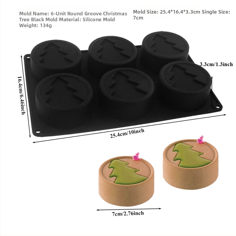 Silikoninė tortų forma, 6 dalių komplektas Kalėdų eglutės mousse tortams, netolygi forma