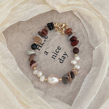 Гривна с неправилни перли и естествени камъни, кристални мъниста, 24K златно електроплатено, геометрична форма