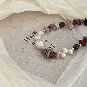 Гривна с неправилни перли и естествени камъни, кристални мъниста, 24K златно електроплатено, геометрична форма