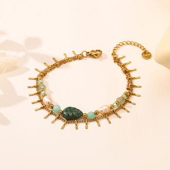 Гривна - Женска бохемска гривна от естествен камък, двуслоен ромбов синджир, ръчна изработка от титановата стомана, произход Yiwu, есен 2025