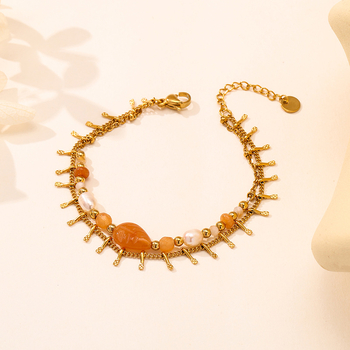 Гривна - Женска бохемска гривна от естествен камък, двуслоен ромбов синджир, ръчна изработка от титановата стомана, произход Yiwu, есен 2025