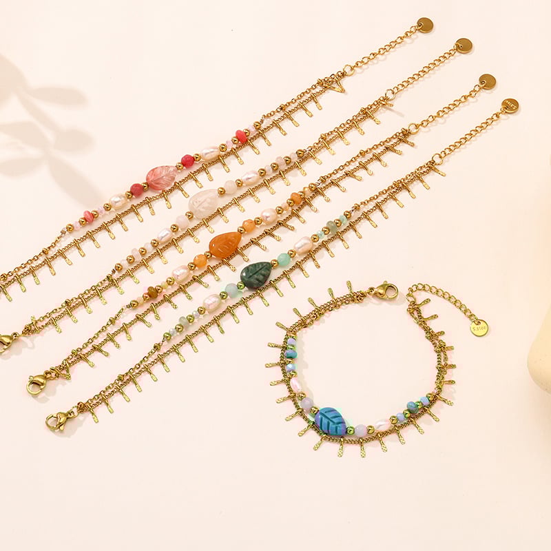 Гривна - Женска бохемска гривна от естествен камък, двуслоен ромбов синджир, ръчна изработка от титановата стомана, произход Yiwu, есен 2025