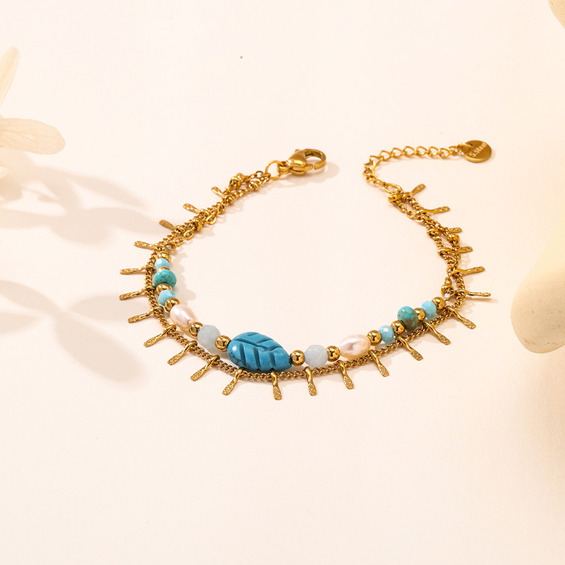 Гривна - Женска бохемска гривна от естествен камък, двуслоен ромбов синджир, ръчна изработка от титановата стомана, произход Yiwu, есен 2025