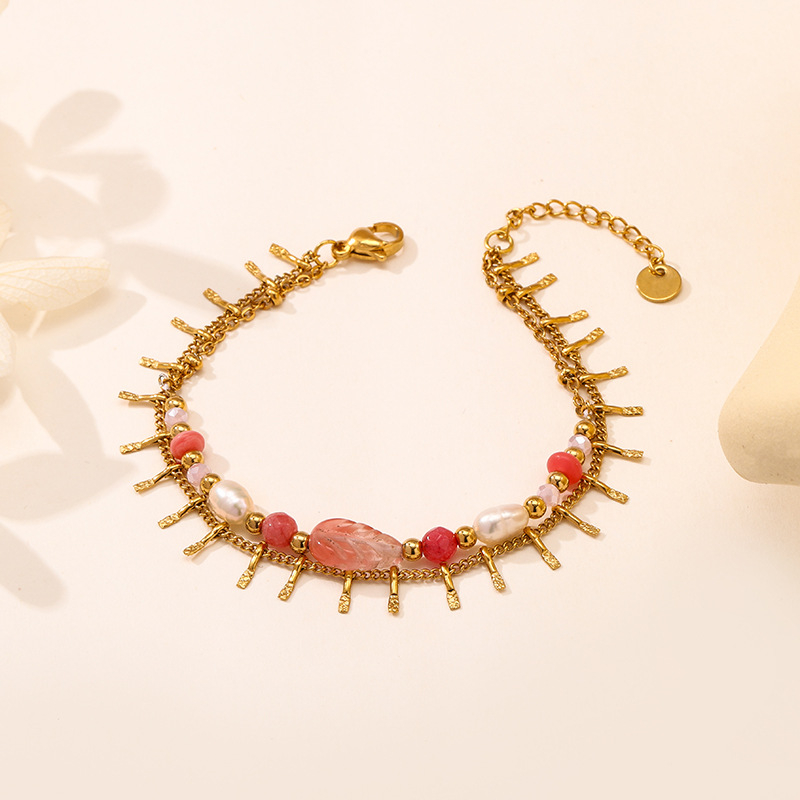 Гривна - Женска бохемска гривна от естествен камък, двуслоен ромбов синджир, ръчна изработка от титановата стомана, произход Yiwu, есен 2025