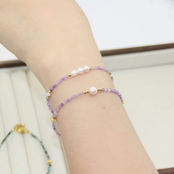 Геометрична гривна от аметист - естествен камък, за жени, оригинален дизайн