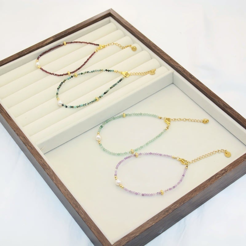 Геометрична гривна от аметист - естествен камък, за жени, оригинален дизайн