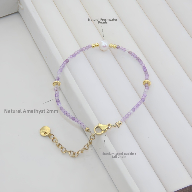 Геометрична гривна от аметист - естествен камък, за жени, оригинален дизайн