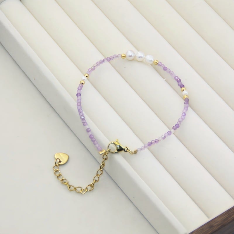 Геометрична гривна от аметист - естествен камък, за жени, оригинален дизайн