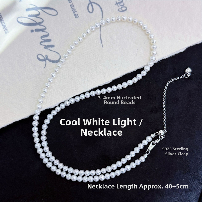 Náhrdelník zo sladkovodných perál s dokonalým kruhovým tvarom, strieborné komponenty 925, ručne kované, prírodný štýl