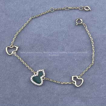 Гривна с форма на тиква от позлатена медна основа, ахат и малахит, 18K розово злато покритие, за жени