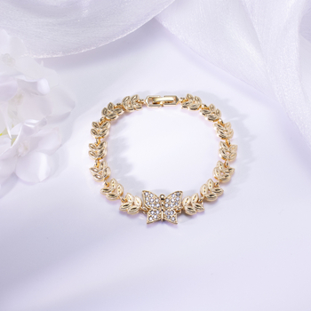 Гривна за жени, медно електроплатирана, сърцевидна форма, цирконови камъни