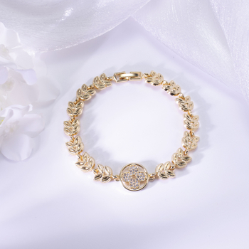 Гривна за жени, медно електроплатирана, сърцевидна форма, цирконови камъни