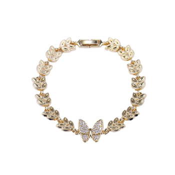 Гривна за жени, медно електроплатирана, сърцевидна форма, цирконови камъни