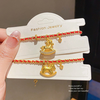 Гривна от мед с висулка конче и циркони, 24K златно покритие, луксозна женска бижутерия с мотив животински зодия