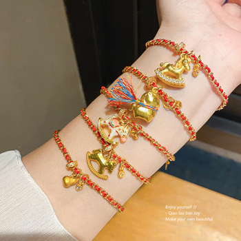 Гривна от мед с висулка конче и циркони, 24K златно покритие, луксозна женска бижутерия с мотив животински зодия